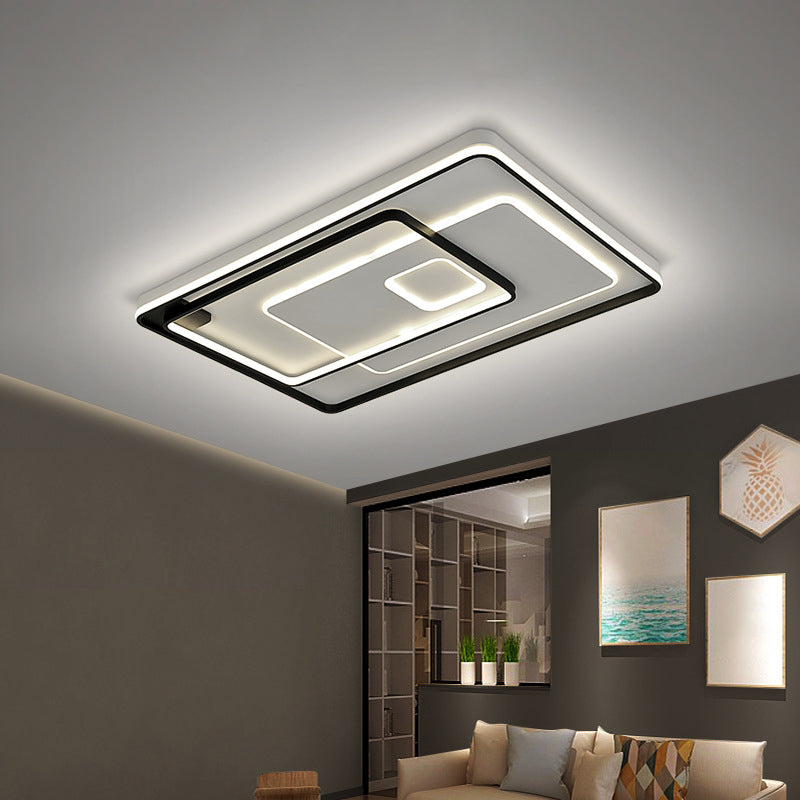 Modern LED Ceiling Light: Black Layered Round/Square/Rectangle Flush Mount with Acrylic Shade, Warm/White Light