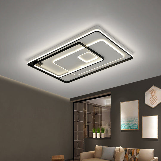 Modern LED Ceiling Light: Black Layered Round/Square/Rectangle Flush Mount with Acrylic Shade, Warm/White Light