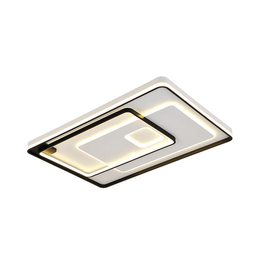 Modern LED Ceiling Light: Black Layered Round/Square/Rectangle Flush Mount with Acrylic Shade, Warm/White Light