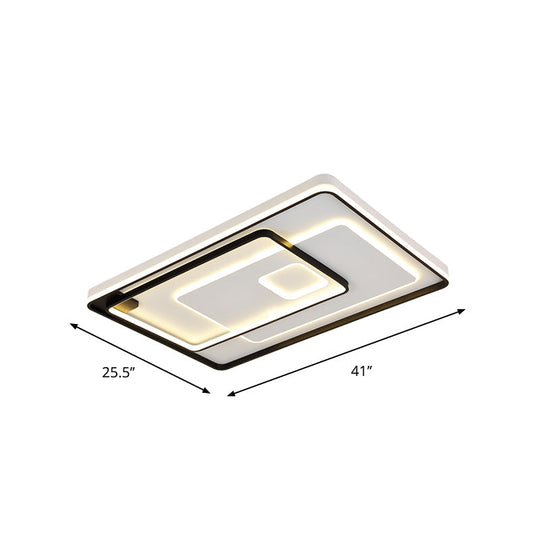 Modern LED Ceiling Light: Black Layered Round/Square/Rectangle Flush Mount with Acrylic Shade, Warm/White Light