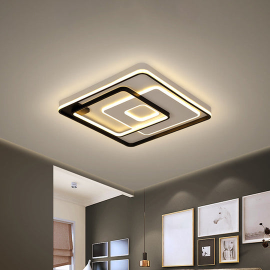 Modern LED Ceiling Light: Black Layered Round/Square/Rectangle Flush Mount with Acrylic Shade, Warm/White Light