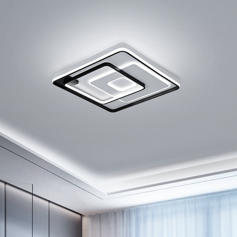Modern LED Ceiling Light: Black Layered Round/Square/Rectangle Flush Mount with Acrylic Shade, Warm/White Light