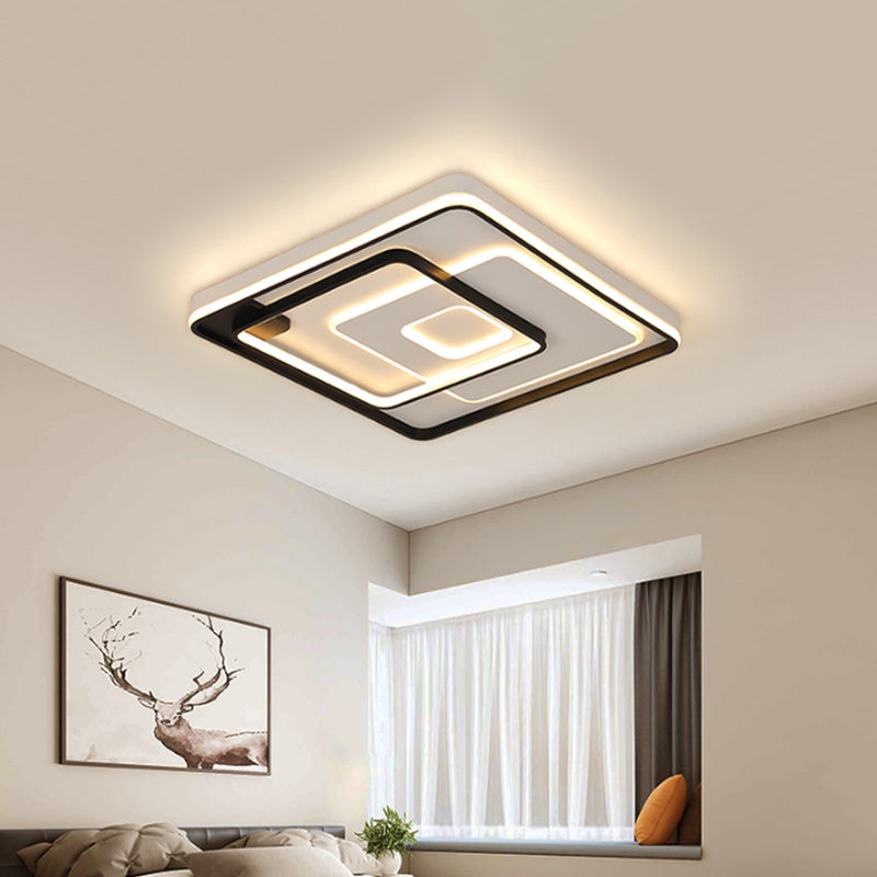 Modern LED Ceiling Light: Black Layered Round/Square/Rectangle Flush Mount with Acrylic Shade, Warm/White Light