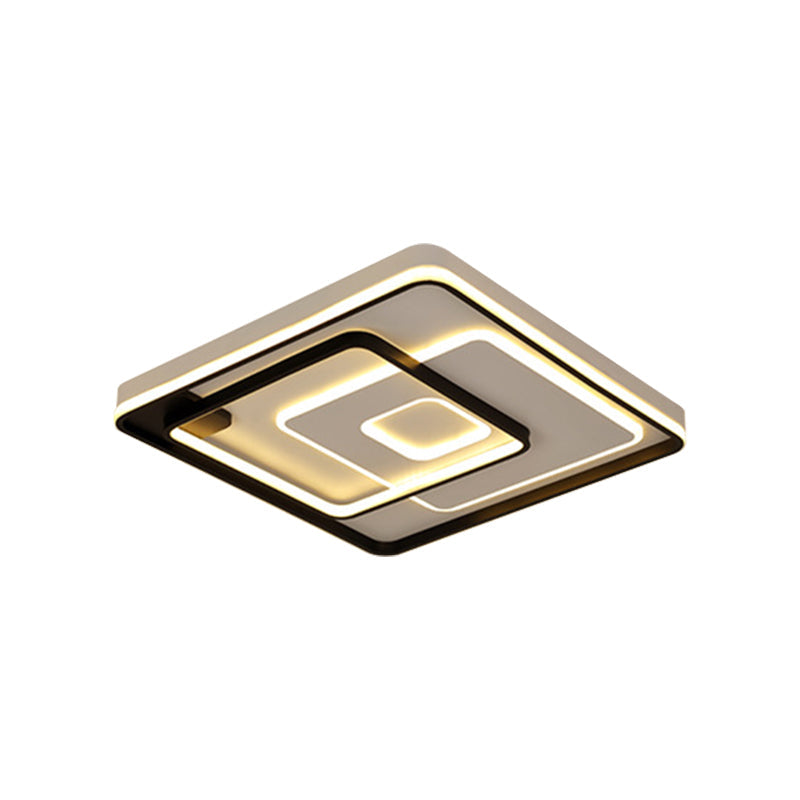 Modern LED Ceiling Light: Black Layered Round/Square/Rectangle Flush Mount with Acrylic Shade, Warm/White Light