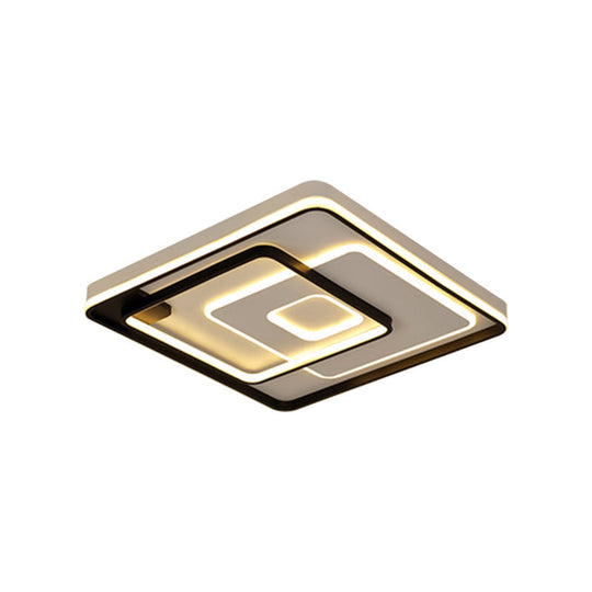 Modern LED Ceiling Light: Black Layered Round/Square/Rectangle Flush Mount with Acrylic Shade, Warm/White Light