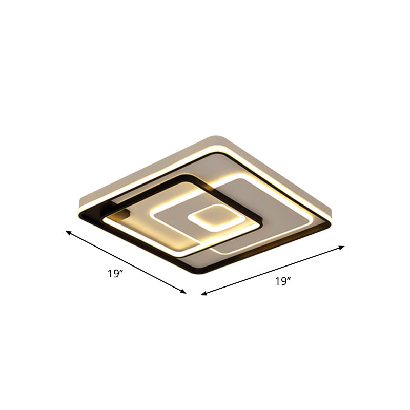 Modern LED Ceiling Light: Black Layered Round/Square/Rectangle Flush Mount with Acrylic Shade, Warm/White Light
