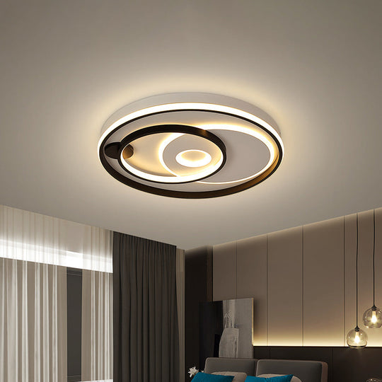Modern LED Ceiling Light: Black Layered Round/Square/Rectangle Flush Mount with Acrylic Shade, Warm/White Light