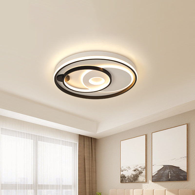 Modern LED Ceiling Light: Black Layered Round/Square/Rectangle Flush Mount with Acrylic Shade, Warm/White Light