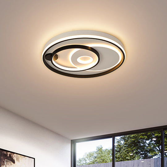 Modern LED Ceiling Light: Black Layered Round/Square/Rectangle Flush Mount with Acrylic Shade, Warm/White Light