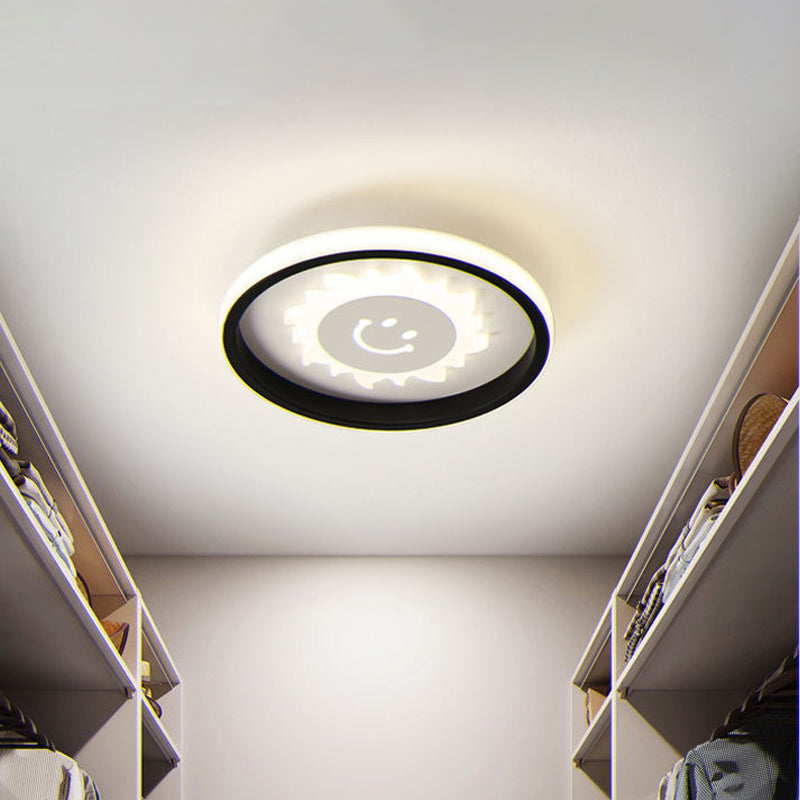 Smile/Anchor/Panda Pattern Circular LED Flush Ceiling Mount Lamp in Cartoon Acrylic Black