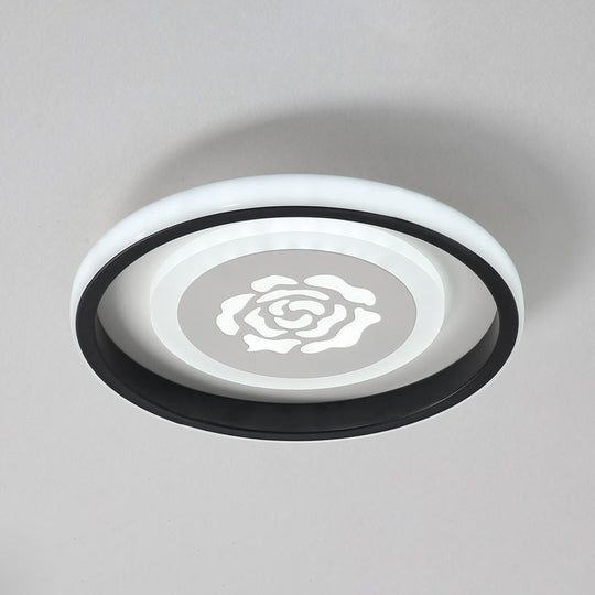 Smile/Anchor/Panda Pattern Circular Led Flush Ceiling Mount Lamp In Cartoon Acrylic Black