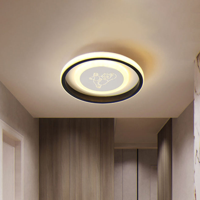 Smile/Anchor/Panda Pattern Circular Led Flush Ceiling Mount Lamp In Cartoon Acrylic Black / Panda