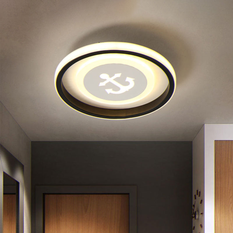 Smile/Anchor/Panda Pattern Circular LED Flush Ceiling Mount Lamp in Cartoon Acrylic Black