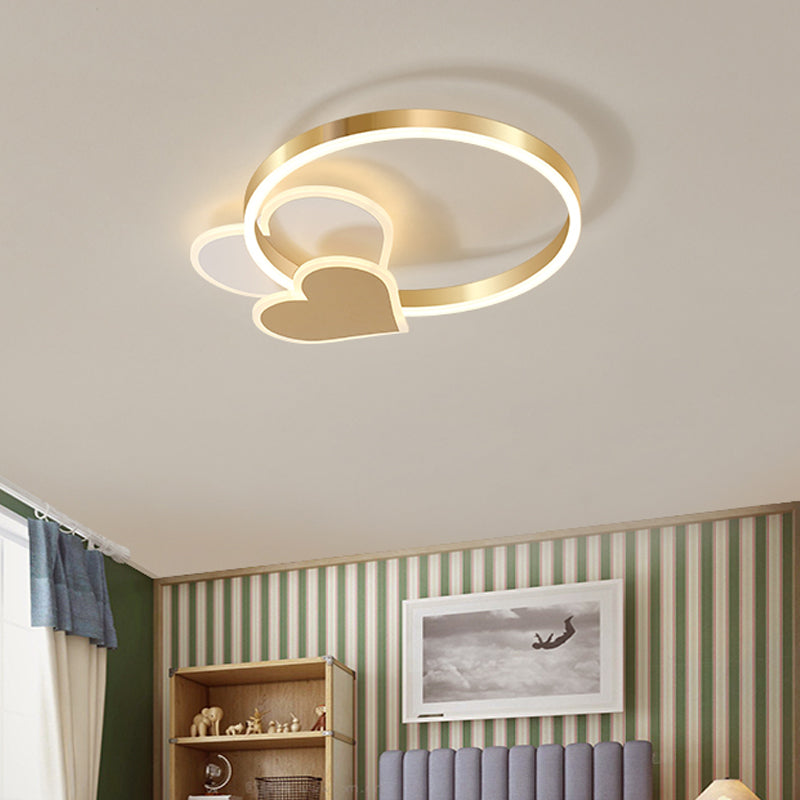 Modern Polished Gold LED Ceiling Lamp for Kids Bedroom - Cloud, Circle, and Windmill Shape