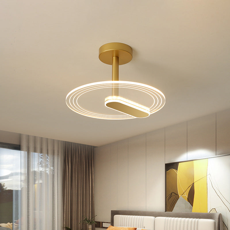 Led Acrylic Time Clock Flush Mount Ceiling Light For Bedroom - Black/Gold Simplicity