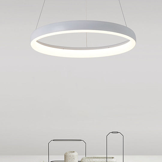 Suspension LED métallique nordique - Lustre circulaire pour salle à manger, design à 1/2/3 couches, blanc