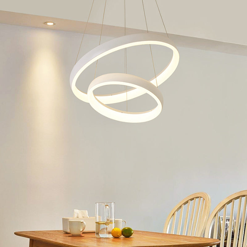 Suspension LED métallique nordique - Lustre circulaire pour salle à manger, design à 1/2/3 couches, blanc