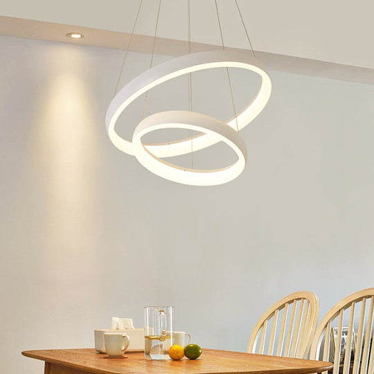 Suspension LED métallique nordique - Lustre circulaire pour salle à manger, design à 1/2/3 couches, blanc