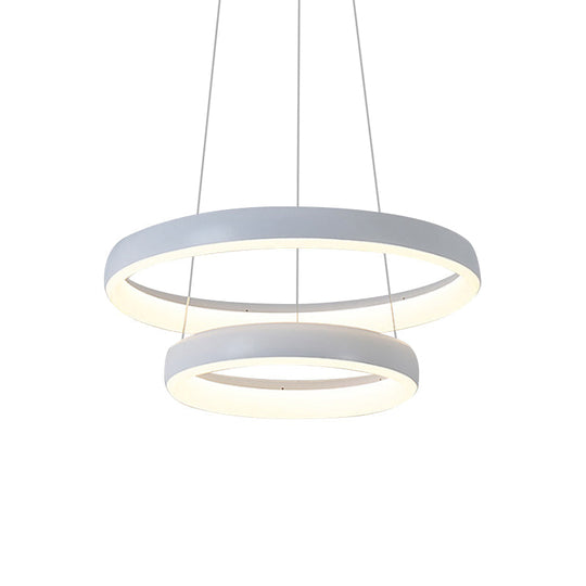 Suspension LED métallique nordique - Lustre circulaire pour salle à manger, design à 1/2/3 couches, blanc