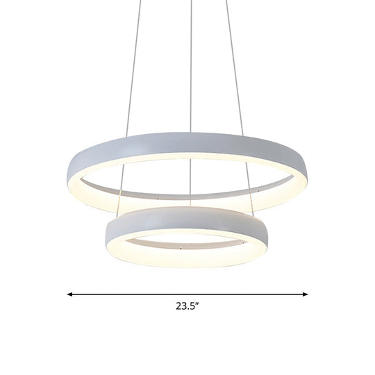 Suspension LED métallique nordique - Lustre circulaire pour salle à manger, design à 1/2/3 couches, blanc