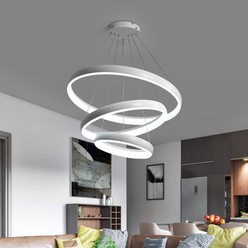 Suspension LED métallique nordique - Lustre circulaire pour salle à manger, design à 1/2/3 couches, blanc