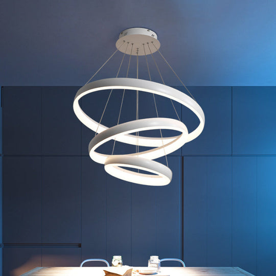 Suspension LED métallique nordique - Lustre circulaire pour salle à manger, design à 1/2/3 couches, blanc