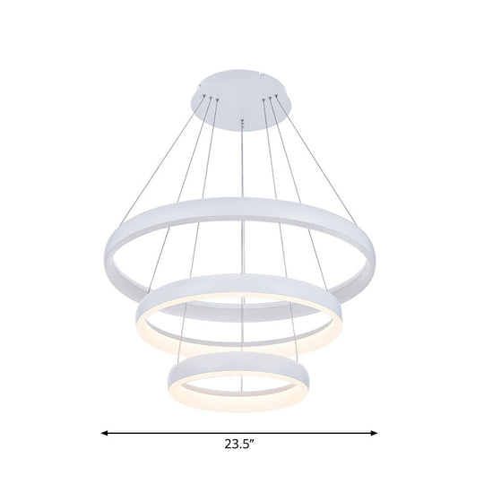 Nordic Metallic Led Pendant Light In White - Circle Chandelier For Dining Room Choice Of 1/2/3