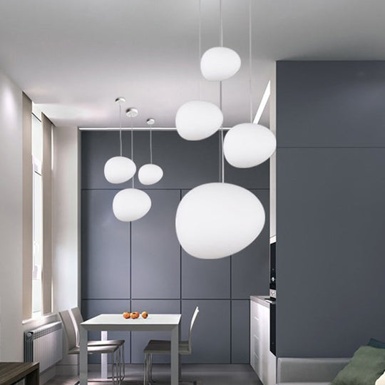 Floating Pebble Dining Room Pendant Lamp Cream Glass 1 Head Minimalist Hanging Ceiling Light in White, 9"/12.5"/18" Wide