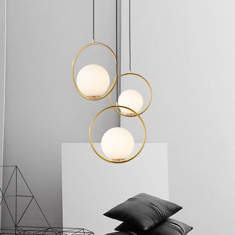 Modern Frosted Glass Ring Pendant Light in Black/Gold, Multiple Sizes