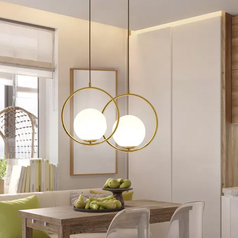 Modern Frosted Glass Ring Pendant Light in Black/Gold, Multiple Sizes