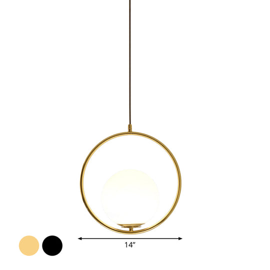 Modern Frosted Glass Ring Pendant Light in Black/Gold, Multiple Sizes