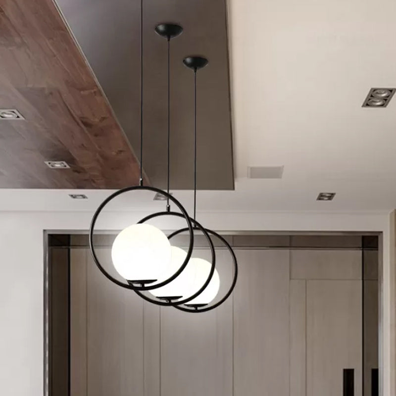 Modern Black/Gold Hanging Lamp With Frosted White Glass Ringed Pendant 10/12/14 Width Black / 10