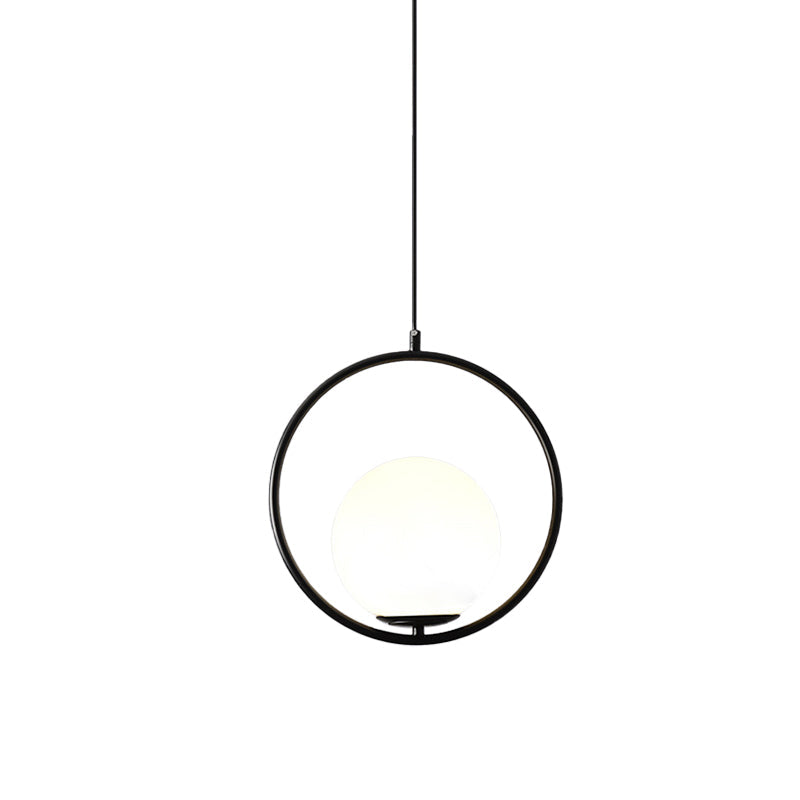 Modern Frosted Glass Ring Pendant Light in Black/Gold, Multiple Sizes