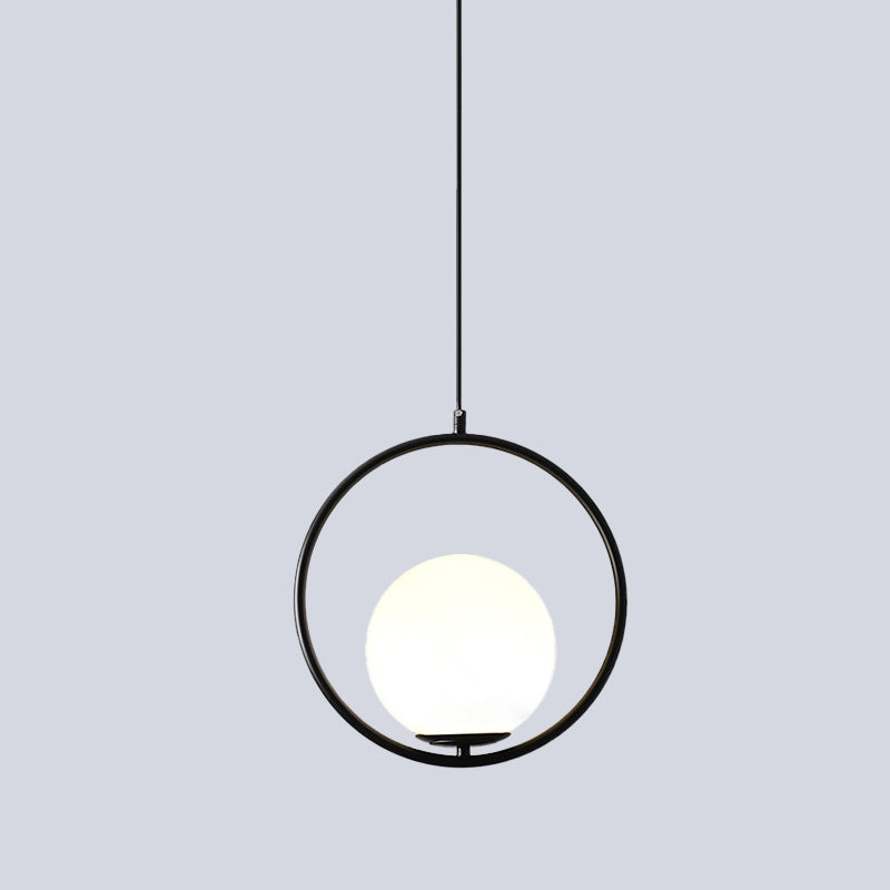 Modern Frosted Glass Ring Pendant Light in Black/Gold, Multiple Sizes