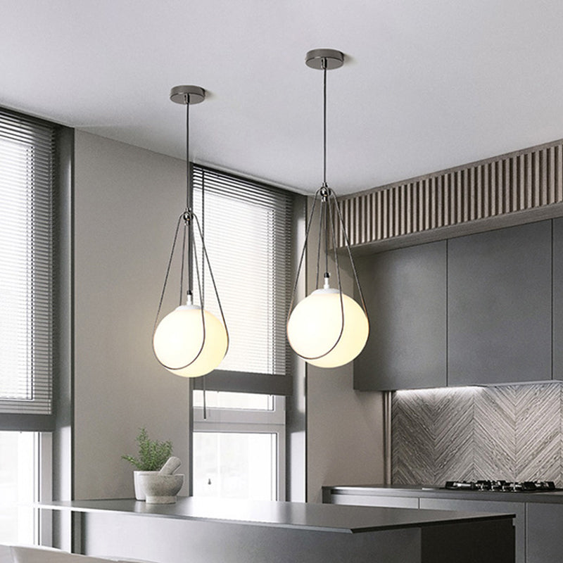 Modern White Glass Teardrop Pendant Light - 1 Nickel Finish 8/10/12 Width Ideal For Restaurants
