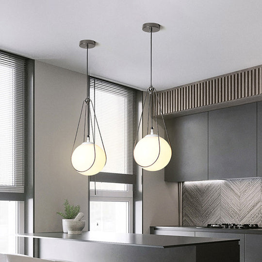Modern White Glass Teardrop Pendant Light - 1 Nickel Finish 8/10/12 Width Ideal For Restaurants