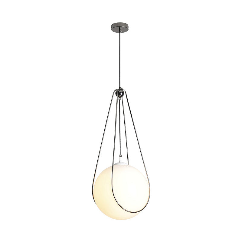 Suspension moderne en verre blanc en forme de larme avec finition nickelée - 1 lampe pour restaurant (largeur 8"/10"/12")