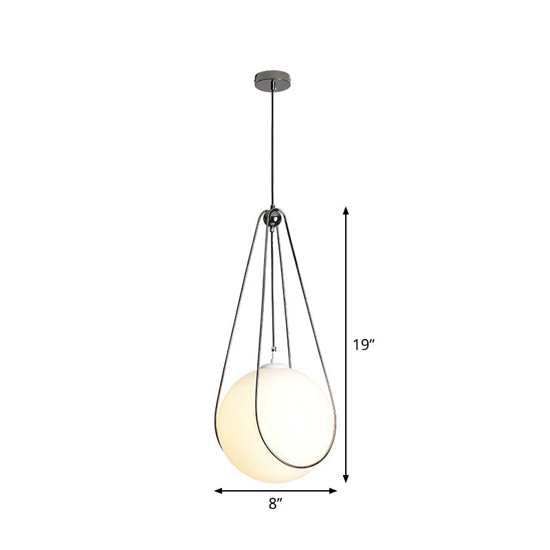 Modern White Glass Teardrop Pendant Light - 1 Nickel Finish 8/10/12 Width Ideal For Restaurants