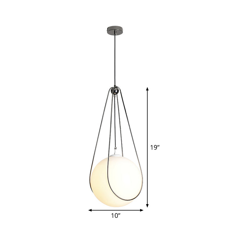 Suspension moderne en verre blanc en forme de larme avec finition nickelée - 1 lampe pour restaurant (largeur 8"/10"/12")