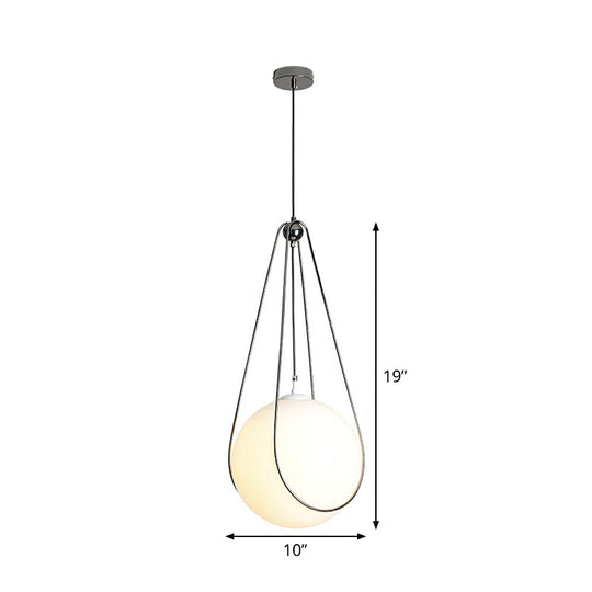 Suspension moderne en verre blanc en forme de larme avec finition nickelée - 1 lampe pour restaurant (largeur 8"/10"/12")