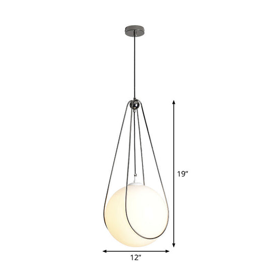 Suspension moderne en verre blanc en forme de larme avec finition nickelée - 1 lampe pour restaurant (largeur 8"/10"/12")