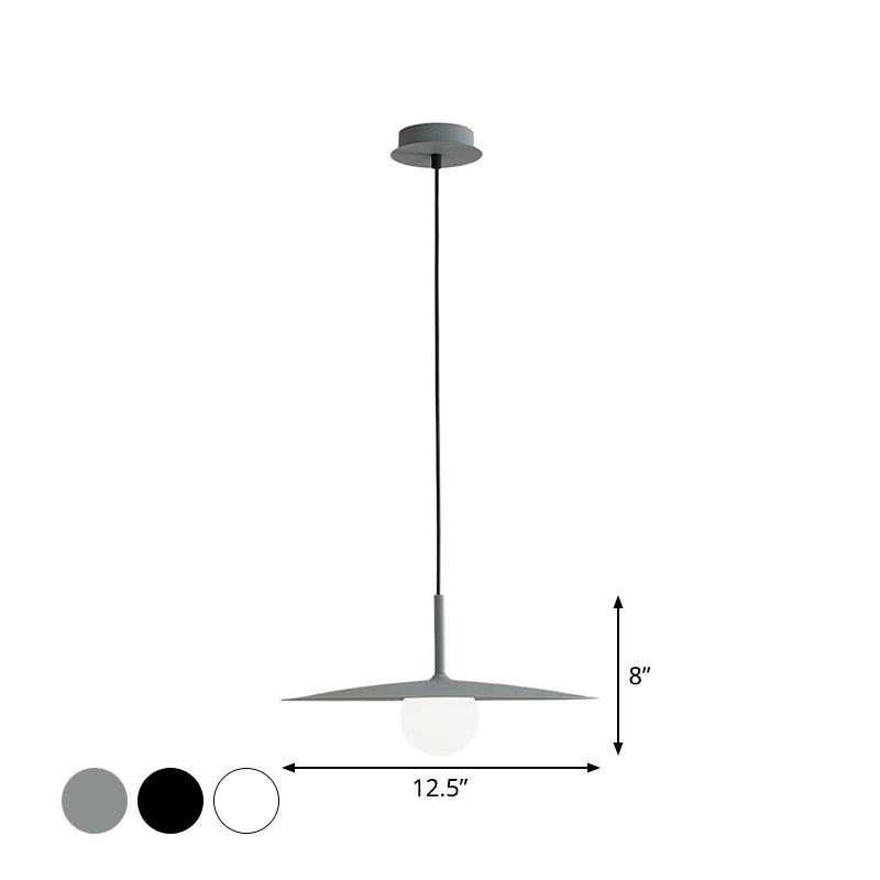 Nordic Hanging Light Metal Single Restaurant Pendant With Milk Glass Shade In Black/Grey/White