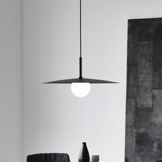 Nordic Hanging Light Metal Single Restaurant Pendant With Milk Glass Shade In Black/Grey/White