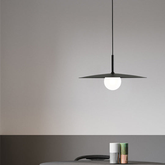 Nordic Hanging Light Metal Single Restaurant Pendant With Milk Glass Shade In Black/Grey/White