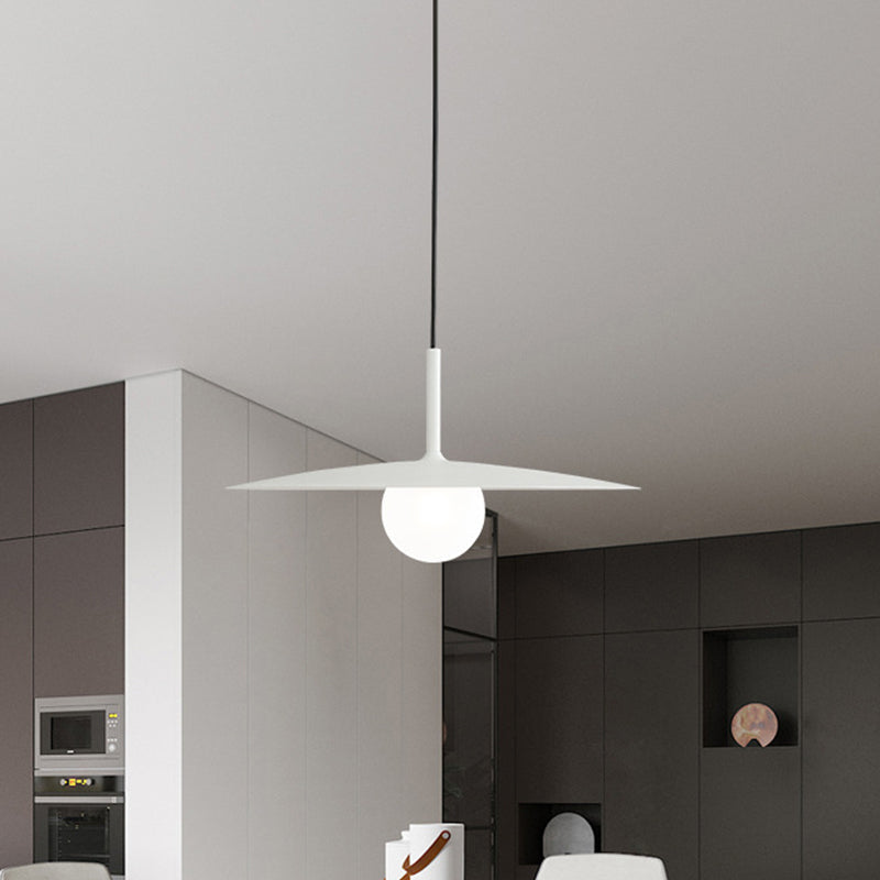 Nordic Hanging Light Metal Single Restaurant Pendant With Milk Glass Shade In Black/Grey/White