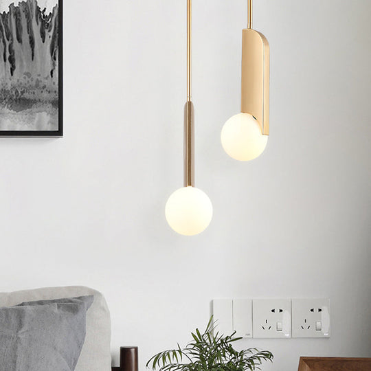 Stylish Cream Glass Ball Pendant Lamp With Gold Finish - Modern Dining Table Suspension Light