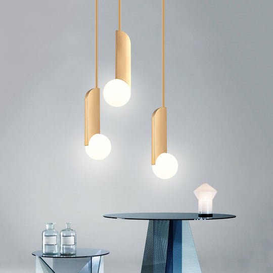Stylish Cream Glass Ball Pendant Lamp With Gold Finish - Modern Dining Table Suspension Light