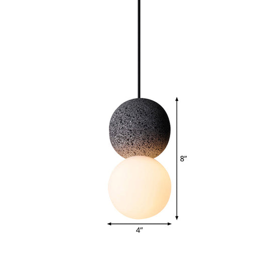 Cement Twin Ball Ceiling Pendant Lamp - Postmodernist Design - Black with Opal Glass Shade
