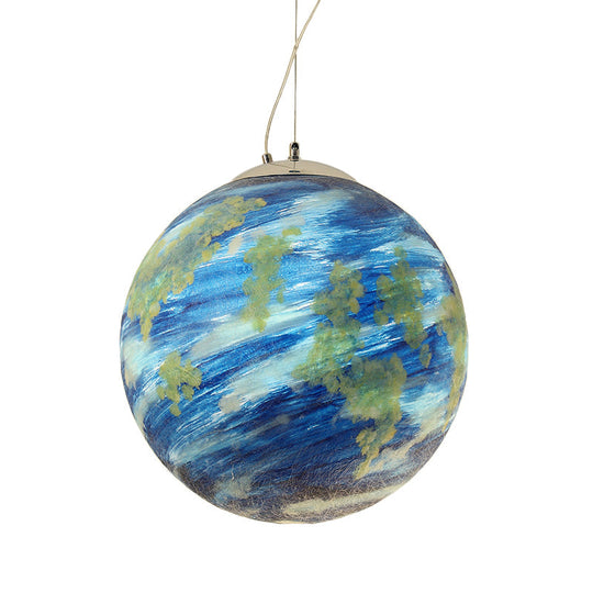 Lampe suspendue pour enfants : sphère Saturne/Terre, verre bleu clair/jaune, ampoule simple, 8"/12"/16" de diamètre