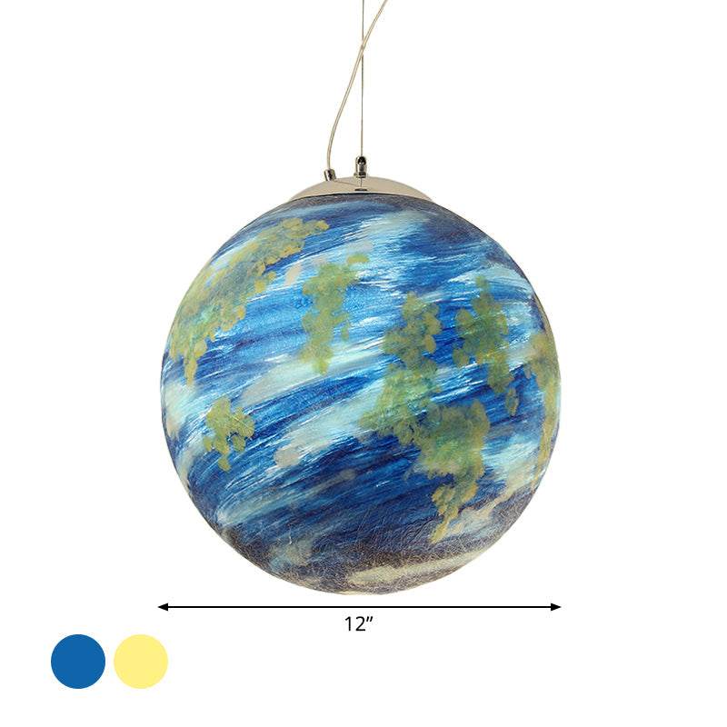 Kids Sphere Pendulum Hanging Lamp - Light Blue/Yellow Glass Single-Bulb Bedroom 8/12/16 Dia